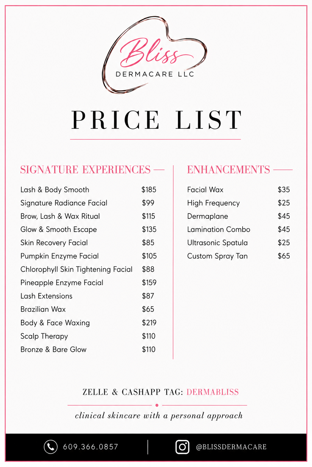 Bliss Dermacare full service price list